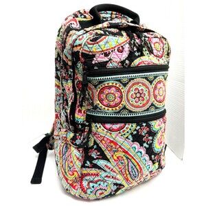 Vera Bradley Bohomian Black Paisley Large Multicolor Boho Backpack Campus Laptop